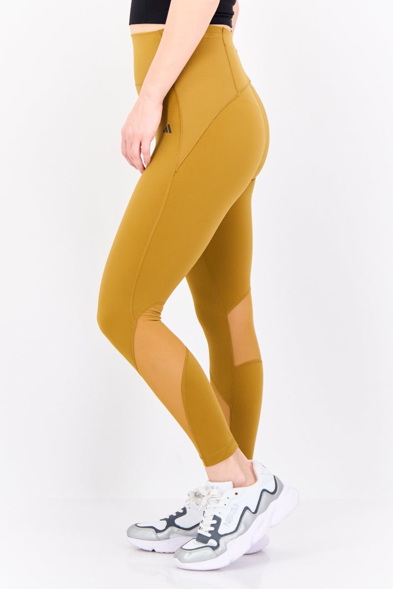 Adidas سراويل تدريب ضيقة تناسب النساء بشعار العلامة التجارية، خردل - Image 2